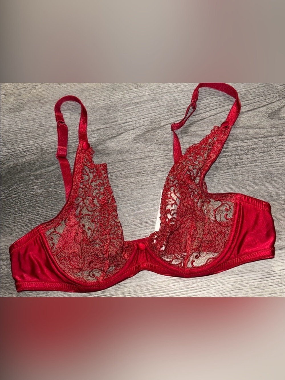 Karl Lagerfeld bra 32c red lace x aubade half cup - Picture 2 of 3